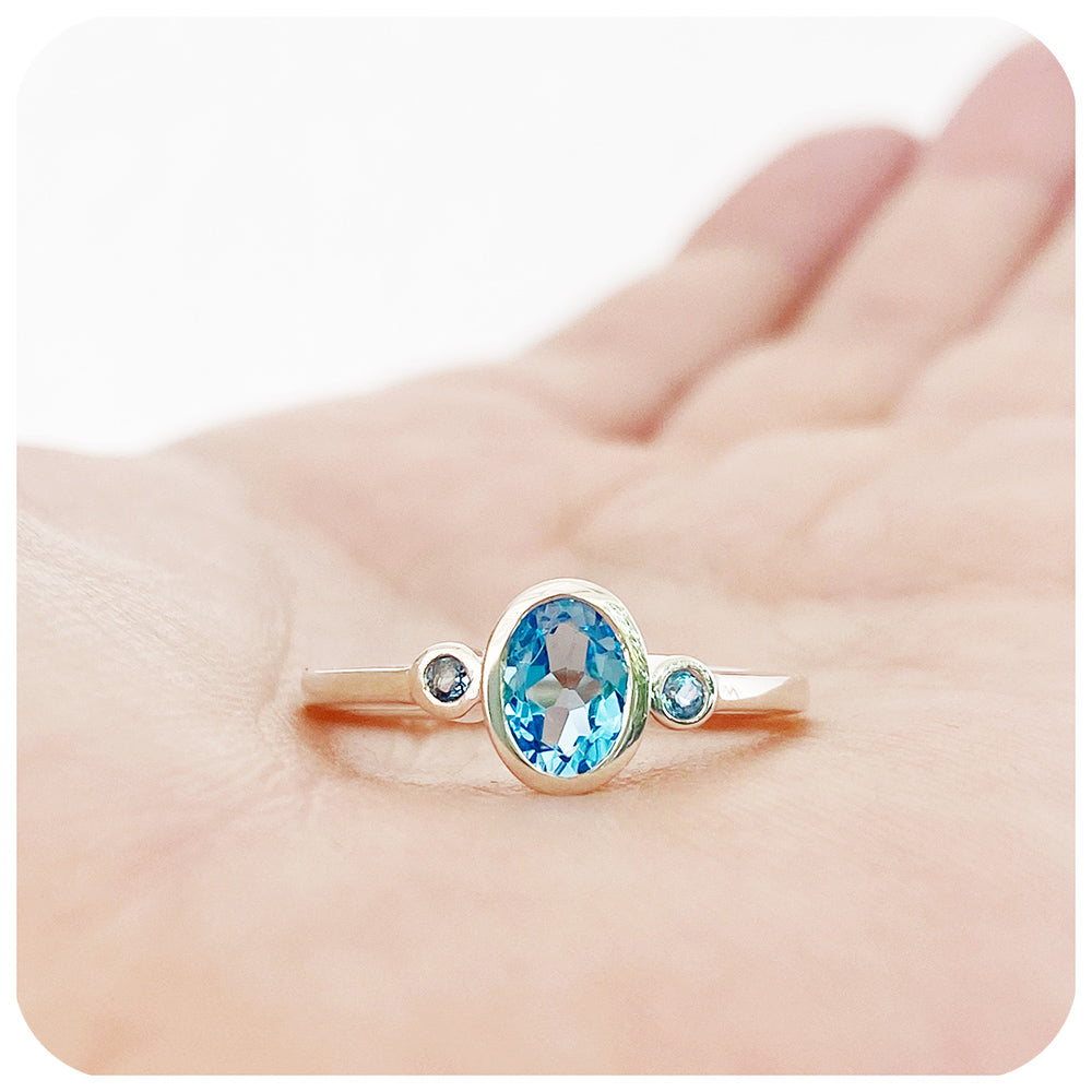 Swiss Blue Topaz Trilogy Ring in Sterling Silver