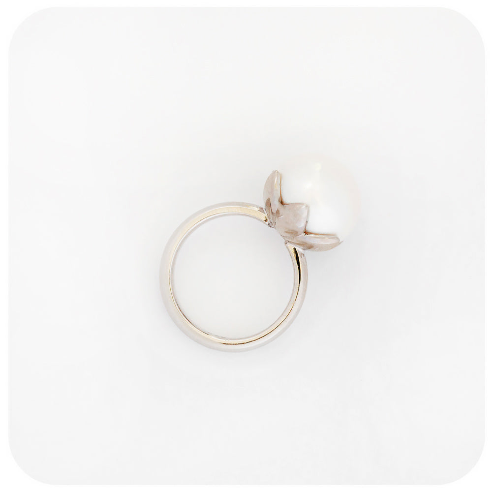 The Tulip, White Fresh Water Pearl Ring in Sterling Silver