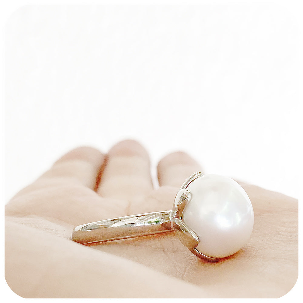 The Tulip, White Fresh Water Pearl Ring in Sterling Silver