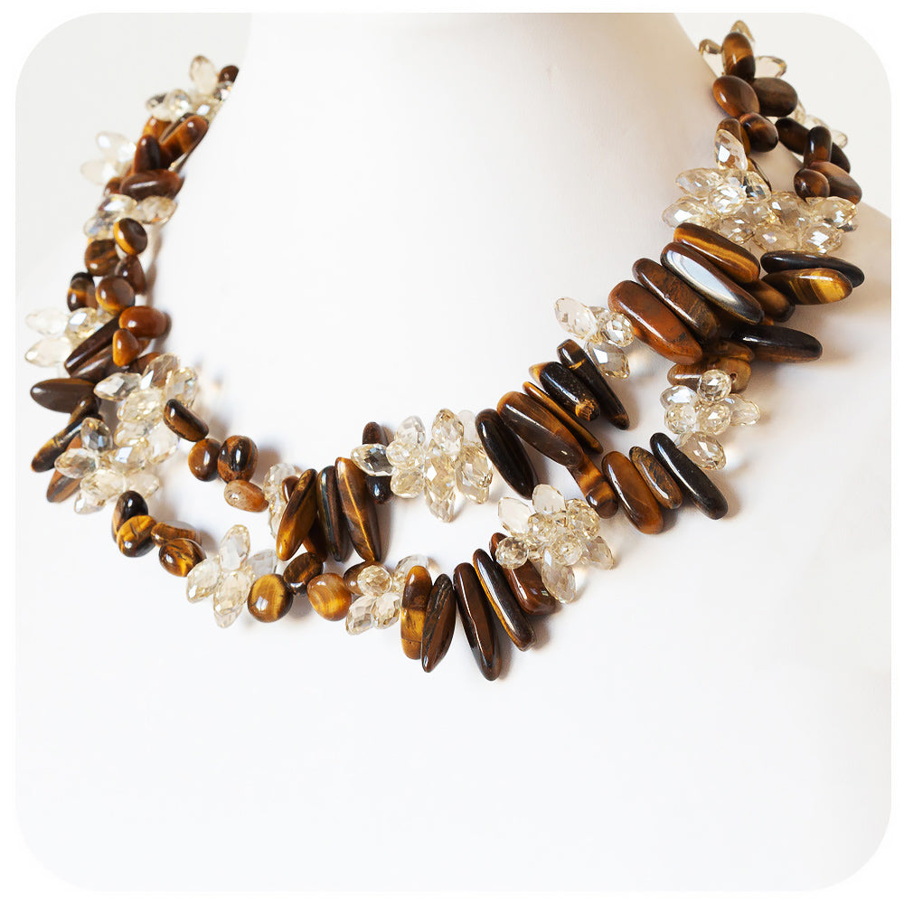 Tiger Eye and Golden Yellow Preciousa Crystal Necklace