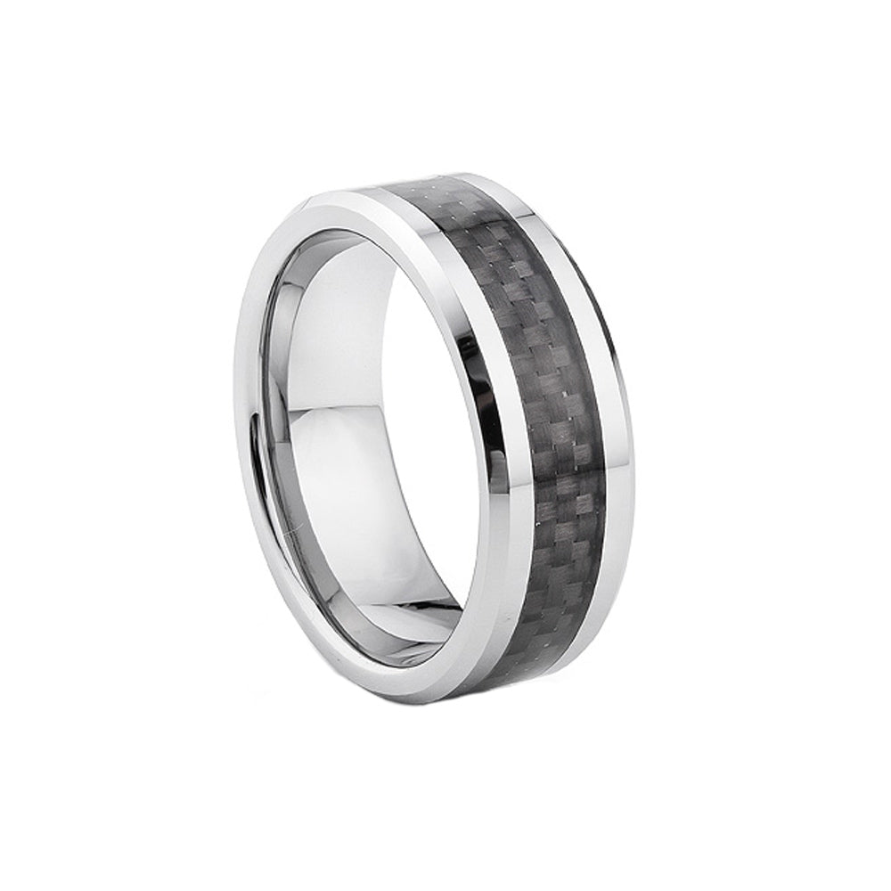 Vincenzo, a Silver Tungsten Men's Ring with Carbon Fiber Inlay - 8mm