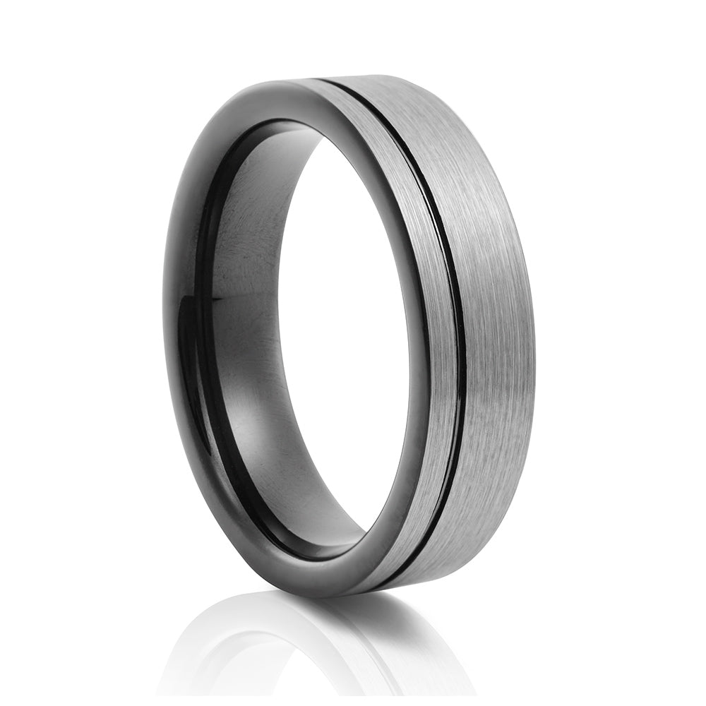 Bennett, The Black Grooved Men's Tungsten Ring - 6mm