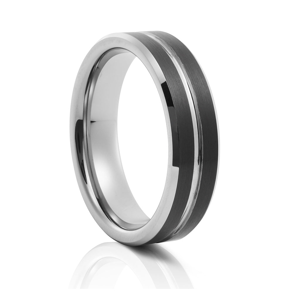 River, The Black Center Groove Men's Tungsten Ring - 6mm