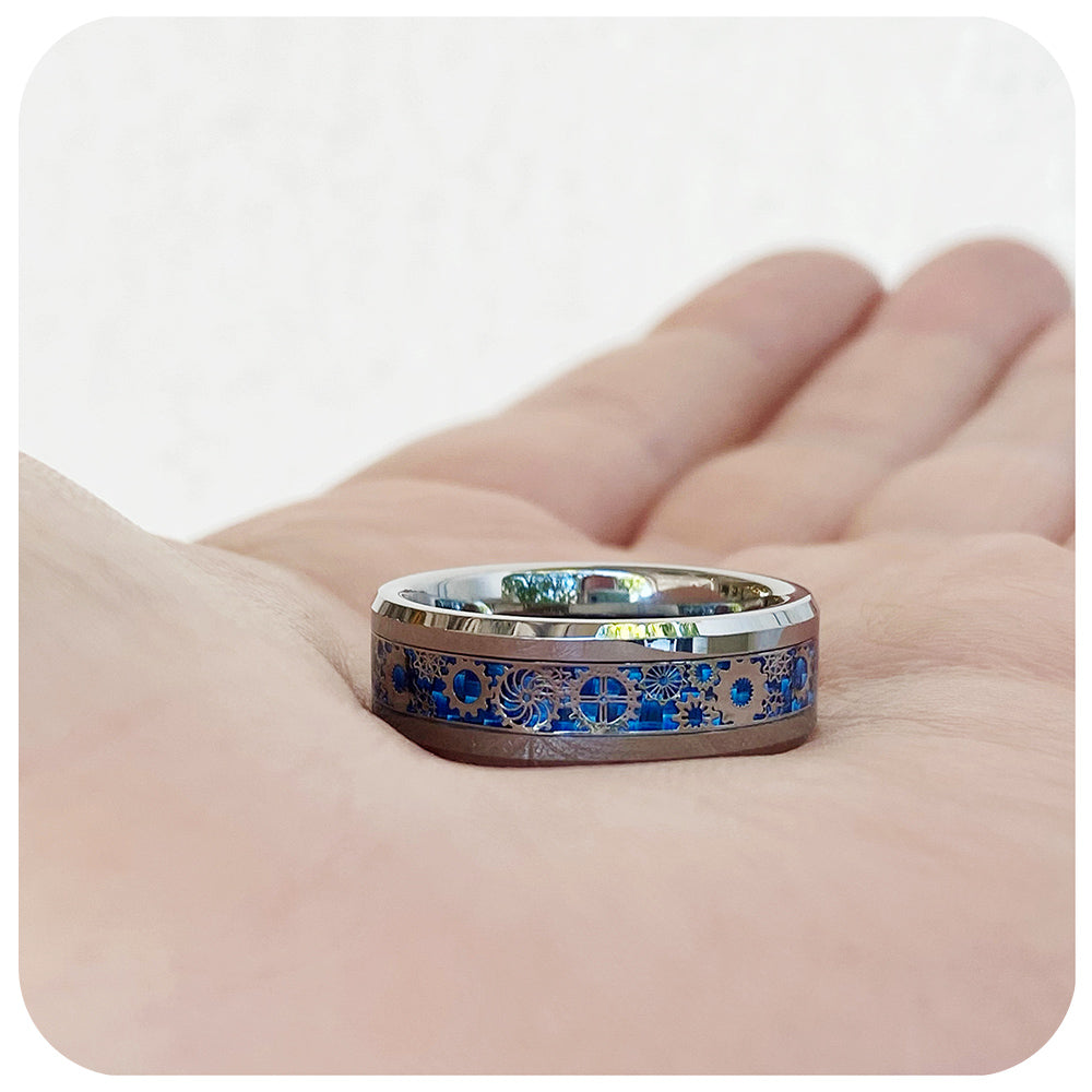 Watson, The Blue Watch Mechanism Inlay Tungsten Ring - 8mm