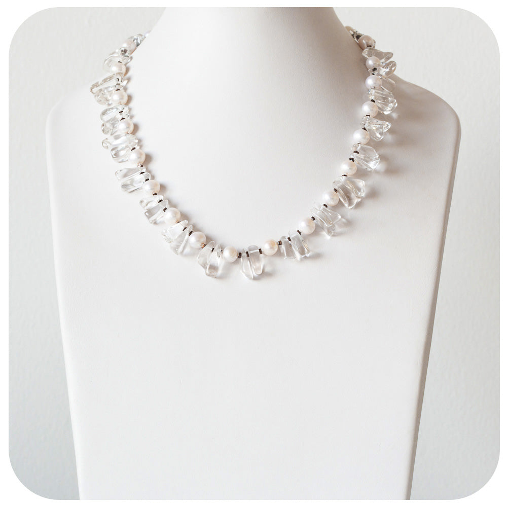 White Fresh Water Pearl and Quartz Necklace