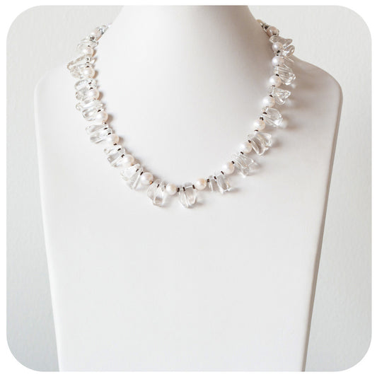 White Fresh Water Pearl and Quartz Necklace