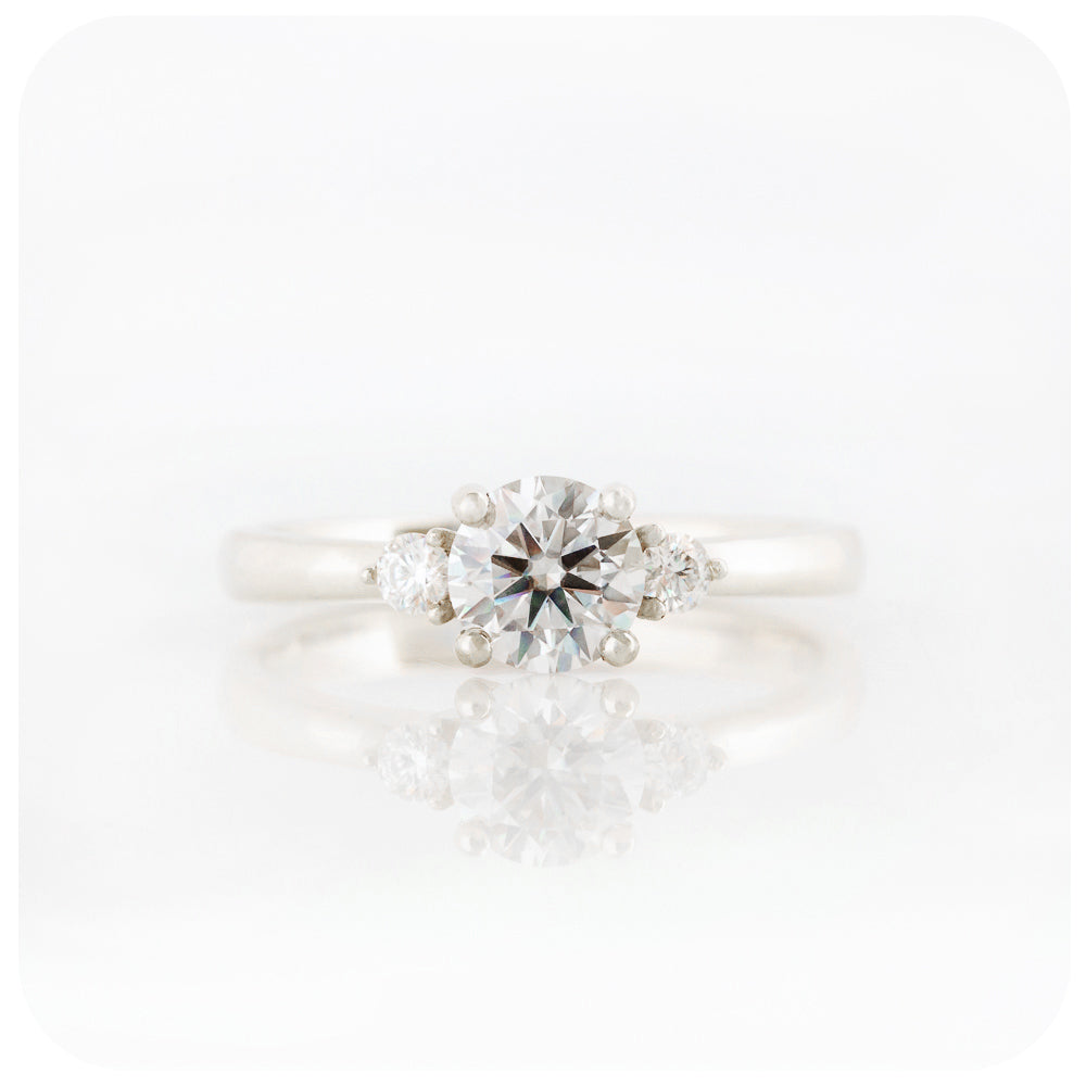 Round Brilliant cut Lab Diamond Trilogy Engagement Ring in White Gold - Victoria's Jewellery