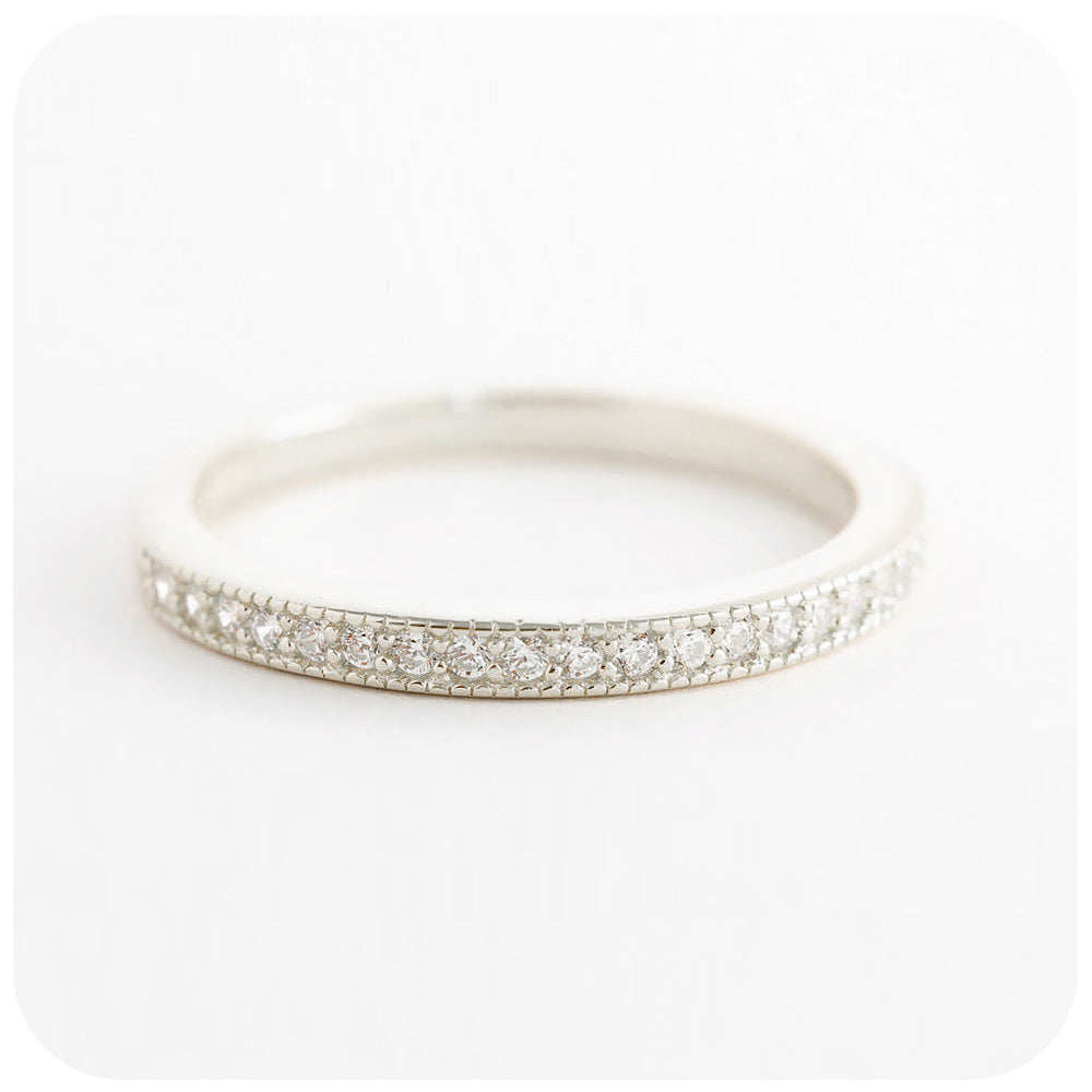 brilliant round cut moissanite half eternity wedding band ring