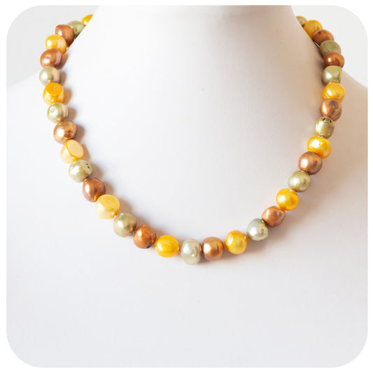 Yellow, Brown and Green Fresh Water Pearl Necklace