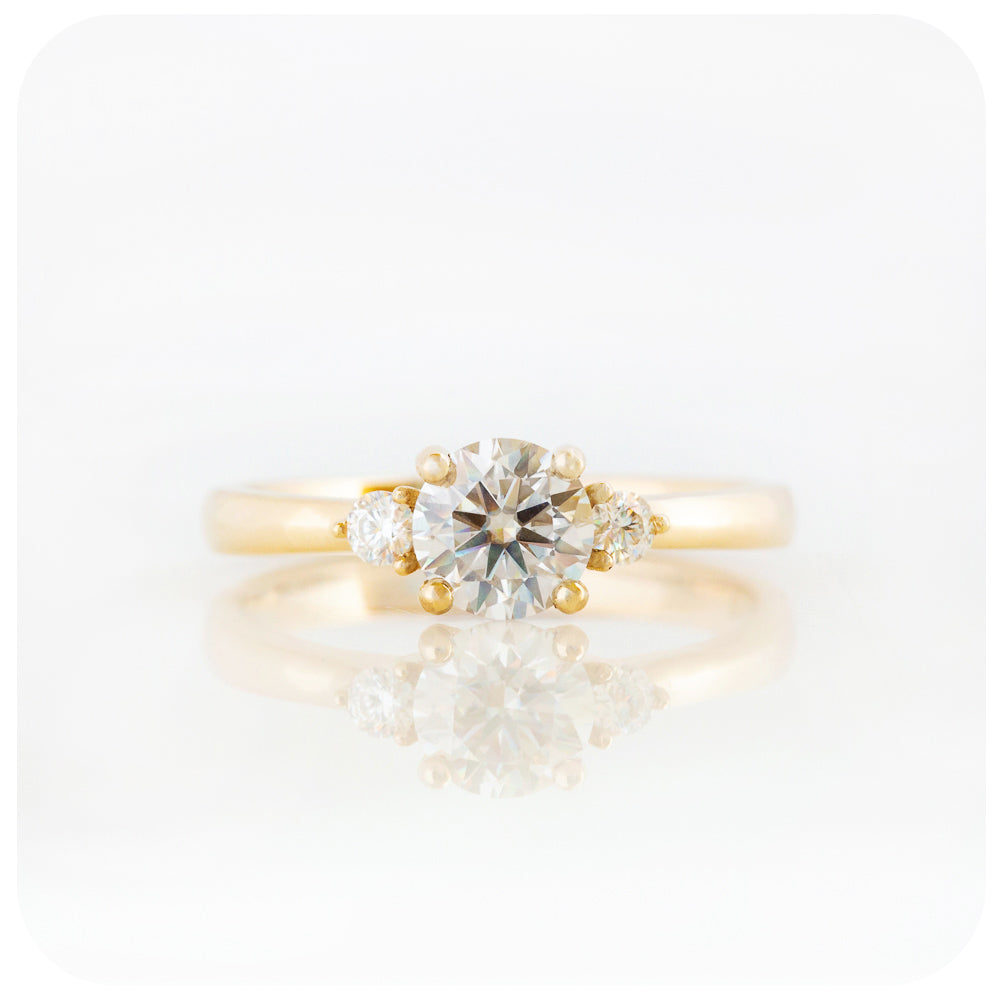 Round Brilliant cut Lab Diamond Trilogy Engagement Ring in Yellow Gold - Victoria's Jewellery