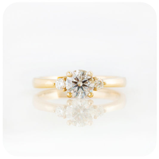 Round Brilliant cut Lab Diamond Trilogy Engagement Ring in Yellow Gold - Victoria's Jewellery