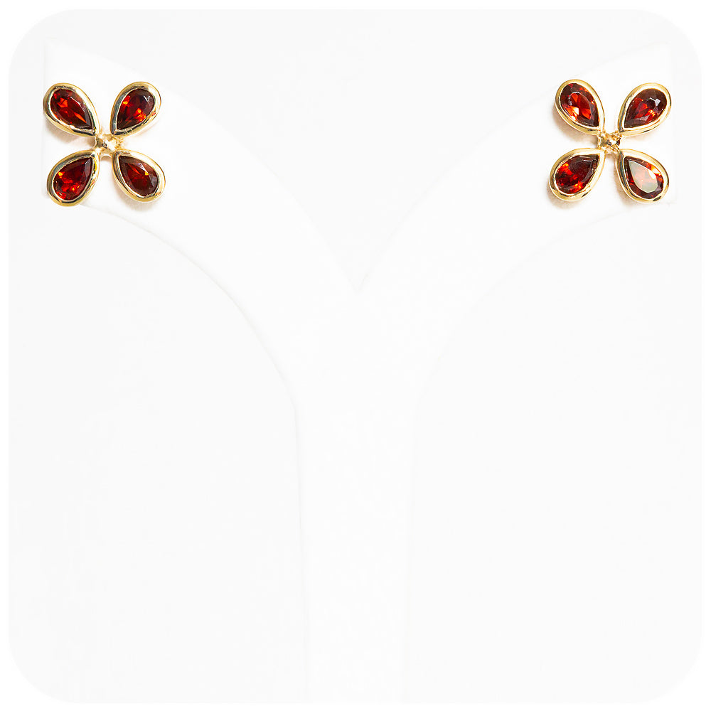 The Garnet Flower Stud Earring in Yellow Gold