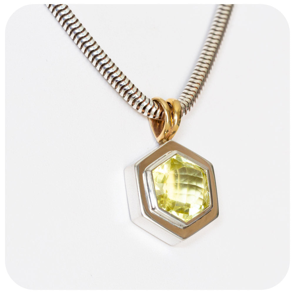 Lemon Quartz Star Pendant in Sterling Silver and Yellow Gold