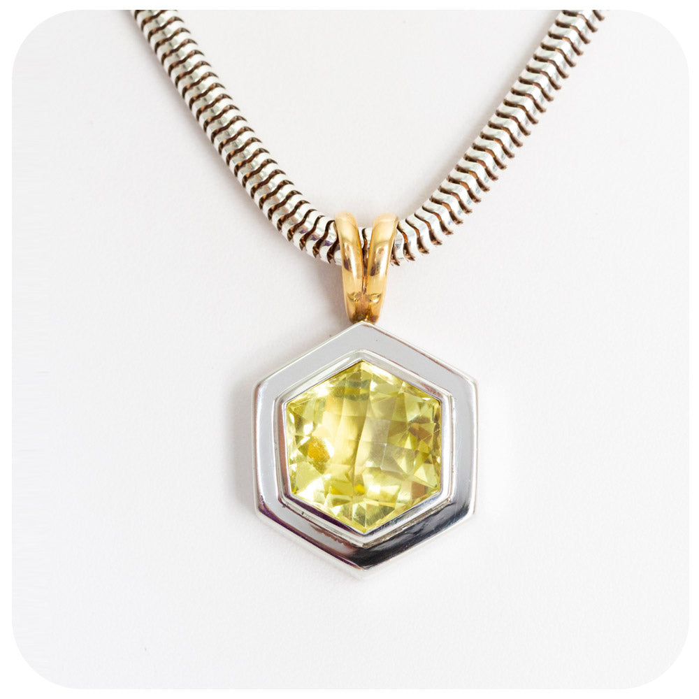 Lemon Quartz Star Pendant in Sterling Silver and Yellow Gold