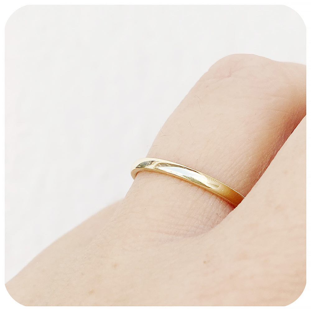 2mm Solid Yellow Gold Wedding Band Stack Ring - Victoria's Jewellery