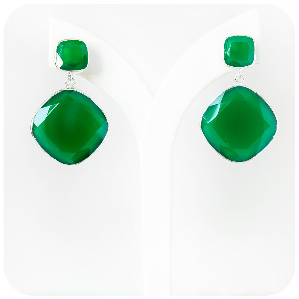 Square Green Onyx Drop Earrings