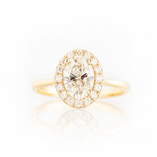 Oval cut Lab Diamond Halo Engagement Ring in Yellow Gold - Victoria's Jewellery