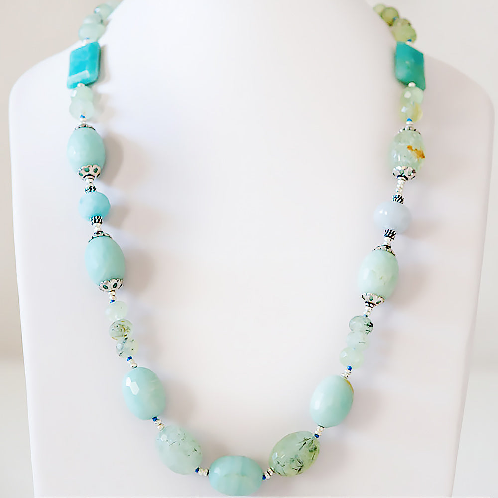 The Luxurious Prehnite, Amazonite and Jade Necklace - 66cm - Victoria's Jewellery