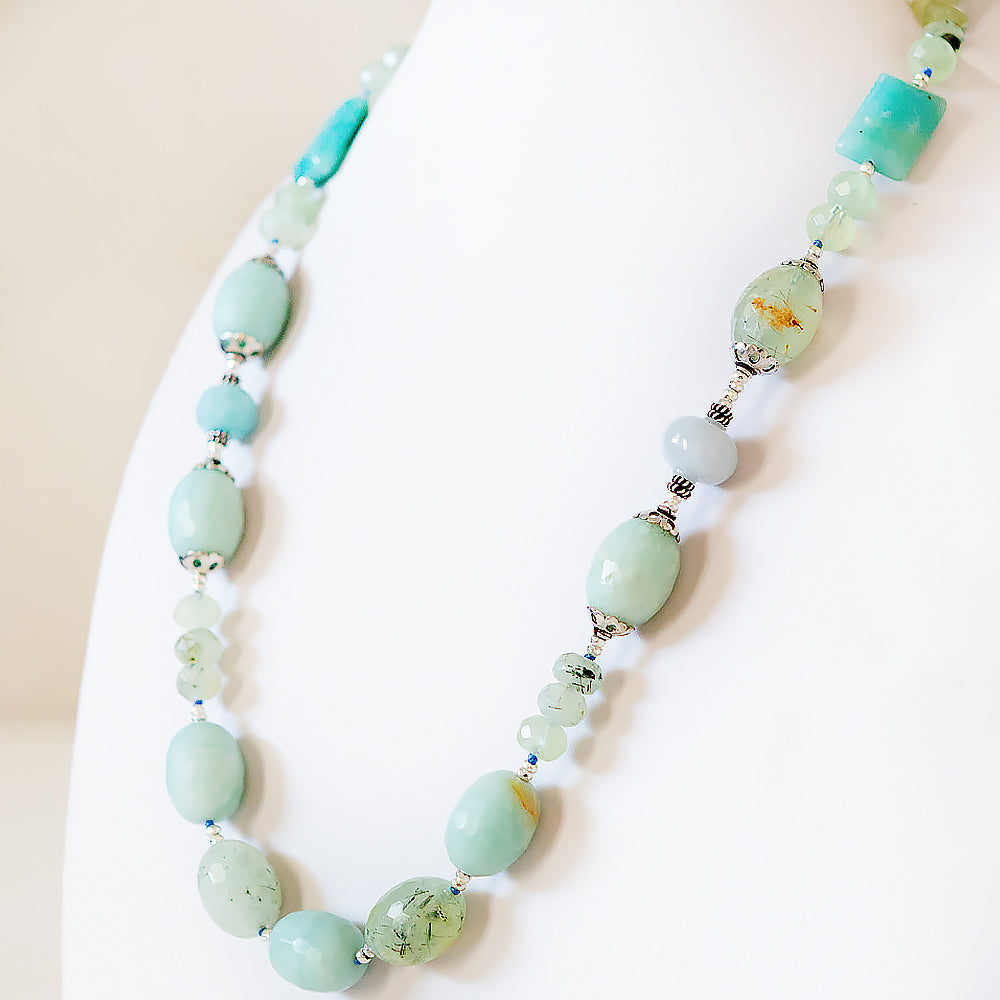 The Luxurious Prehnite, Amazonite and Jade Necklace - 66cm - Victoria's Jewellery