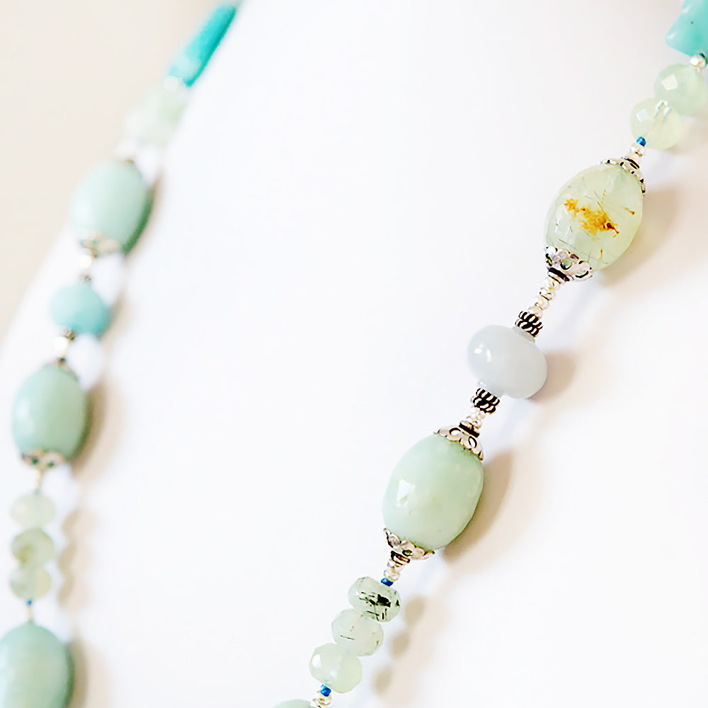 The Luxurious Prehnite, Amazonite and Jade Necklace - 66cm - Victoria's Jewellery