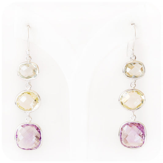 Amethyst, Lemon Quartz and Prasiolite Drop Earrings