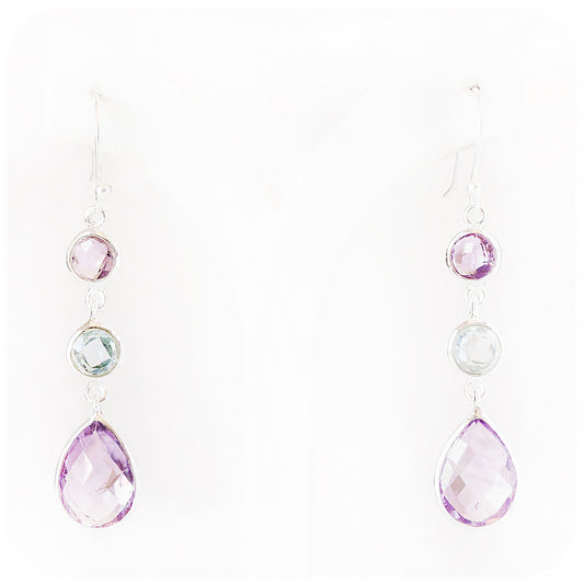 Amethyst and Blue Topaz Drop Earrings