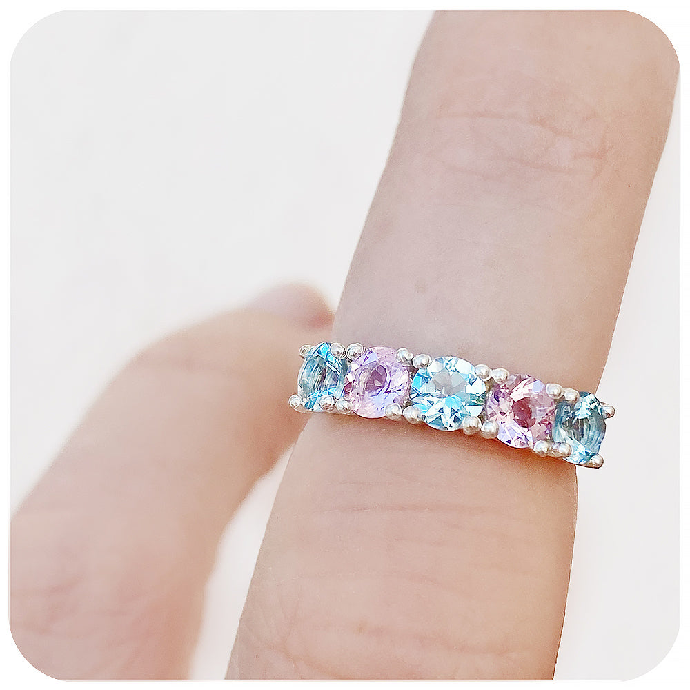 Aquamarine and sapphire store eternity ring