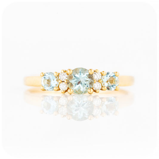 Aquamarine and Diamond trellis style half eternity Engagement Ring - Victoria's Jewellery