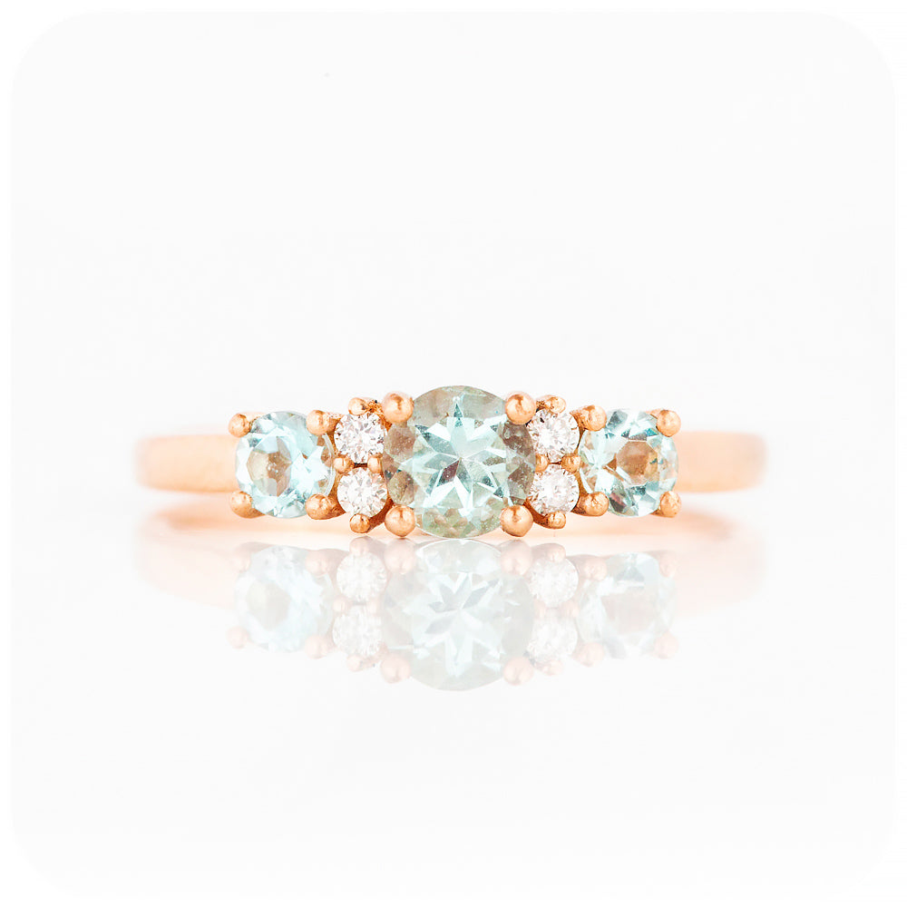 Aquamarine and Diamond trellis style half eternity Engagement Ring - Victoria's Jewellery