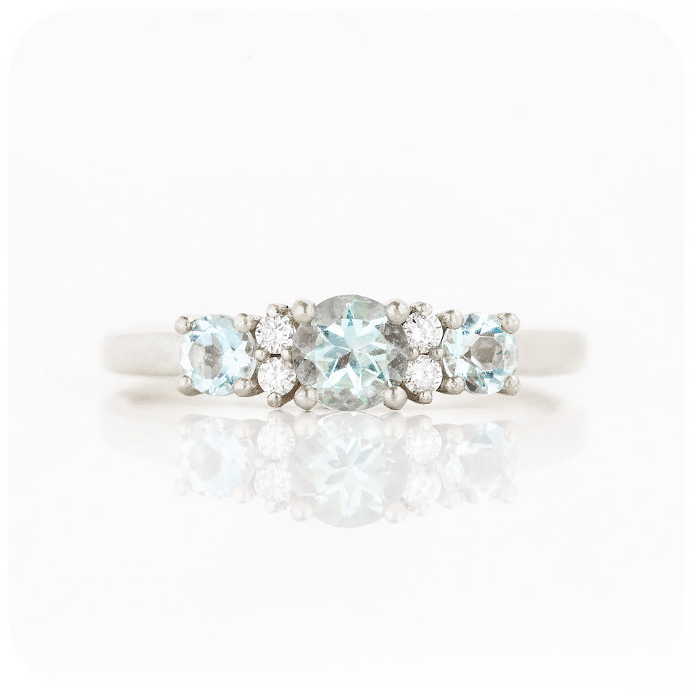 Aquamarine and Diamond trellis style half eternity Engagement Ring - Victoria's Jewellery