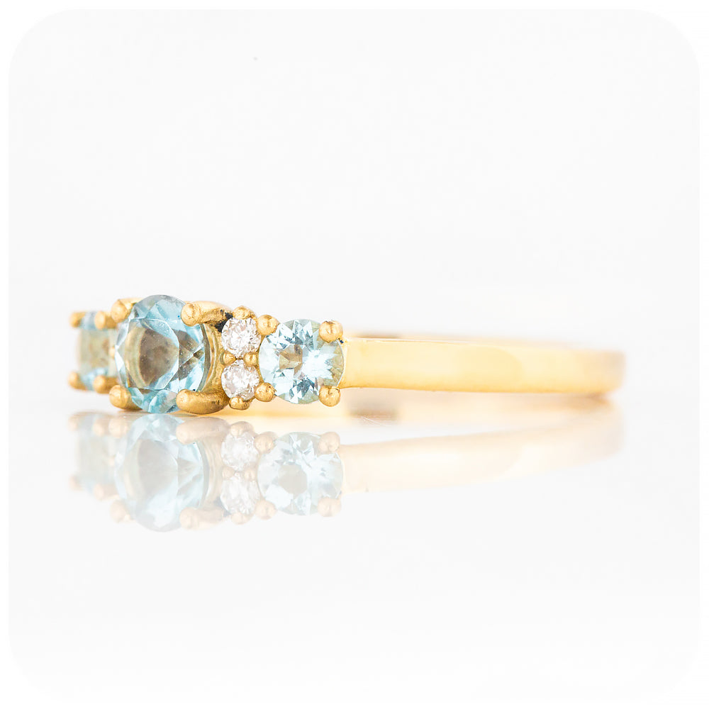 Aquamarine and Diamond trellis style half eternity Engagement Ring - Victoria's Jewellery