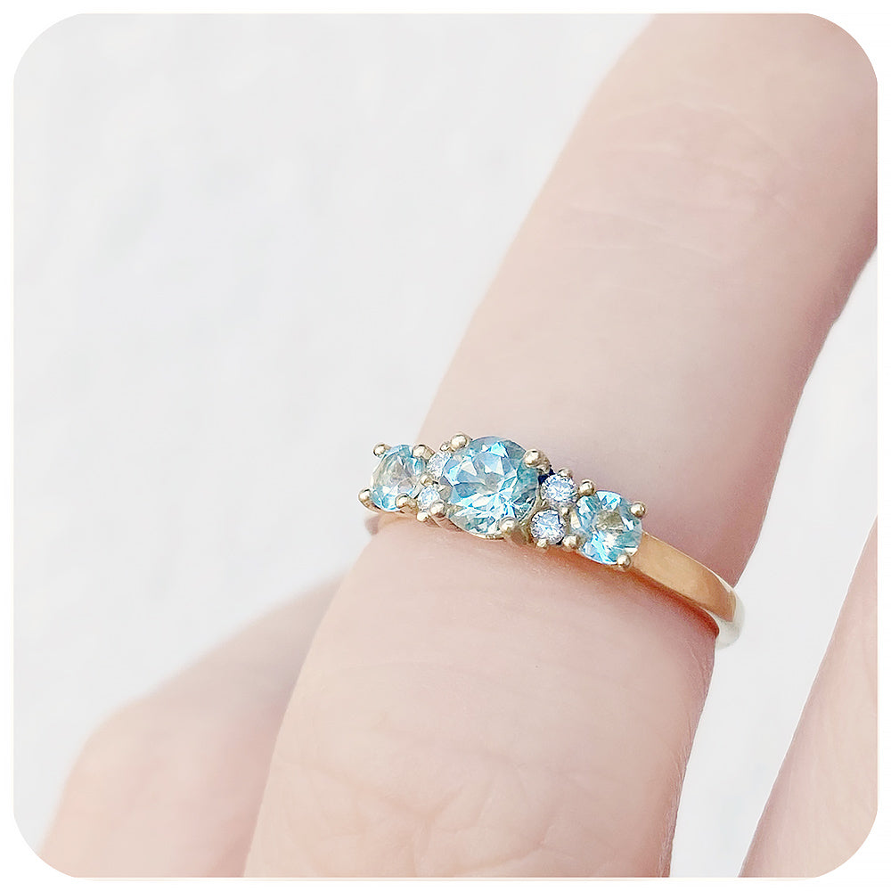 Aquamarine and Diamond trellis style half eternity Engagement Ring - Victoria's Jewellery