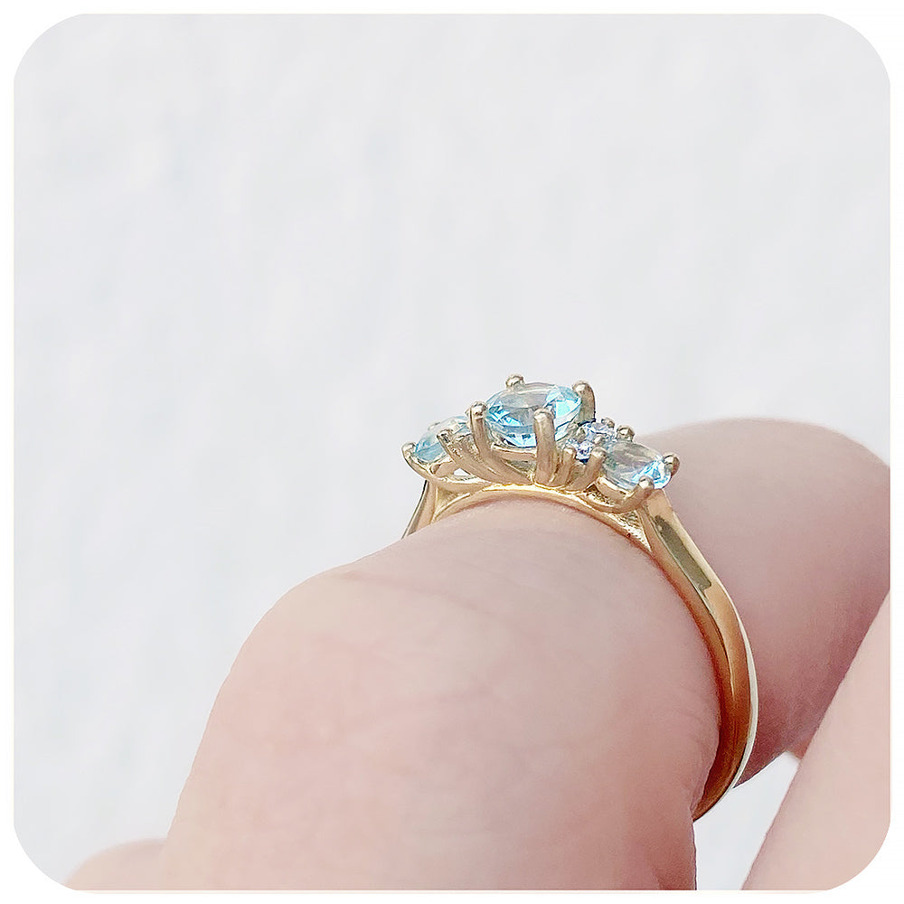 Aquamarine and Diamond trellis style half eternity Engagement Ring - Victoria's Jewellery