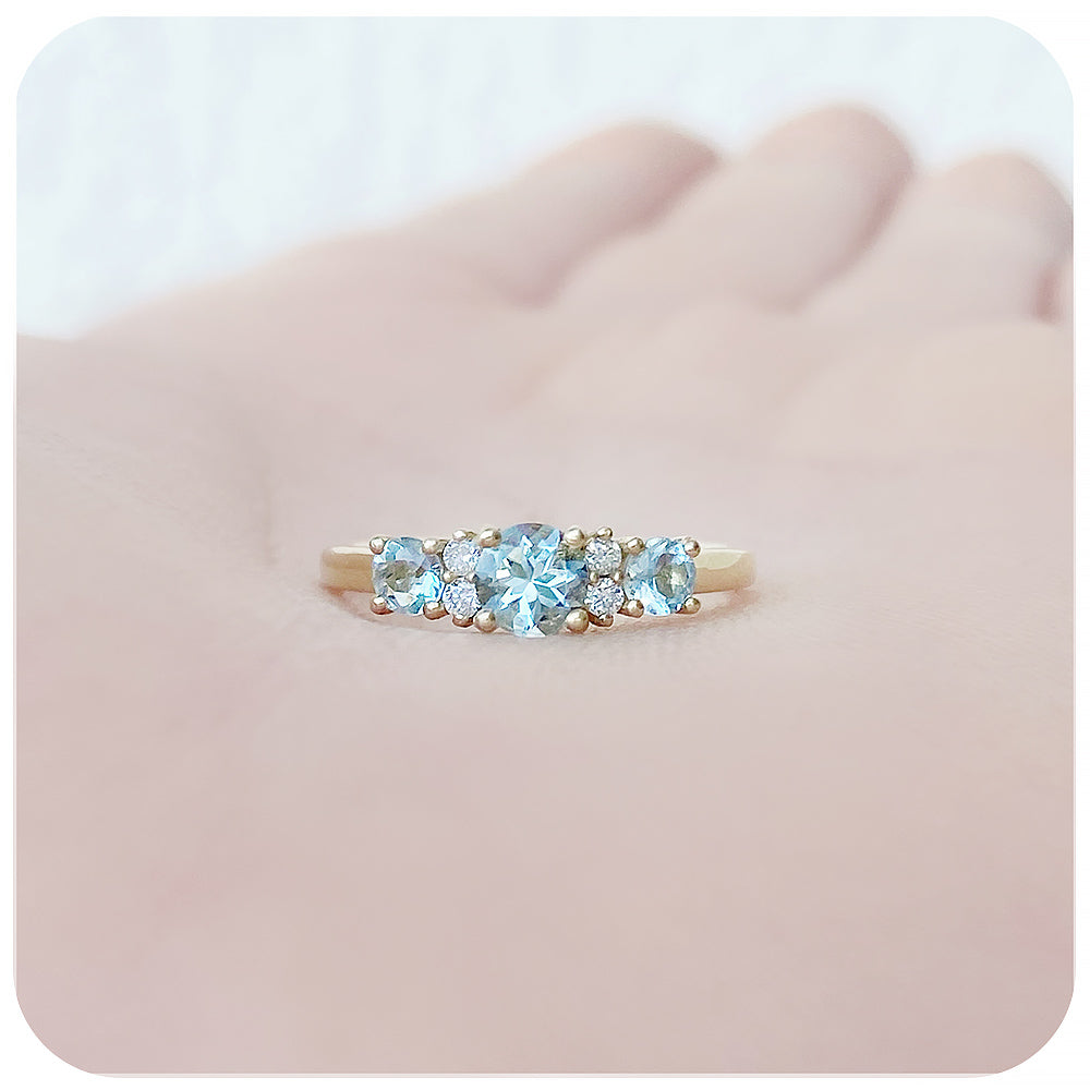 Aquamarine and Diamond trellis style half eternity Engagement Ring - Victoria's Jewellery