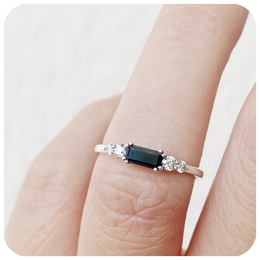 baguette and brilliant round cut moissanite wedding band or stack ring - Victoria's Jewellery