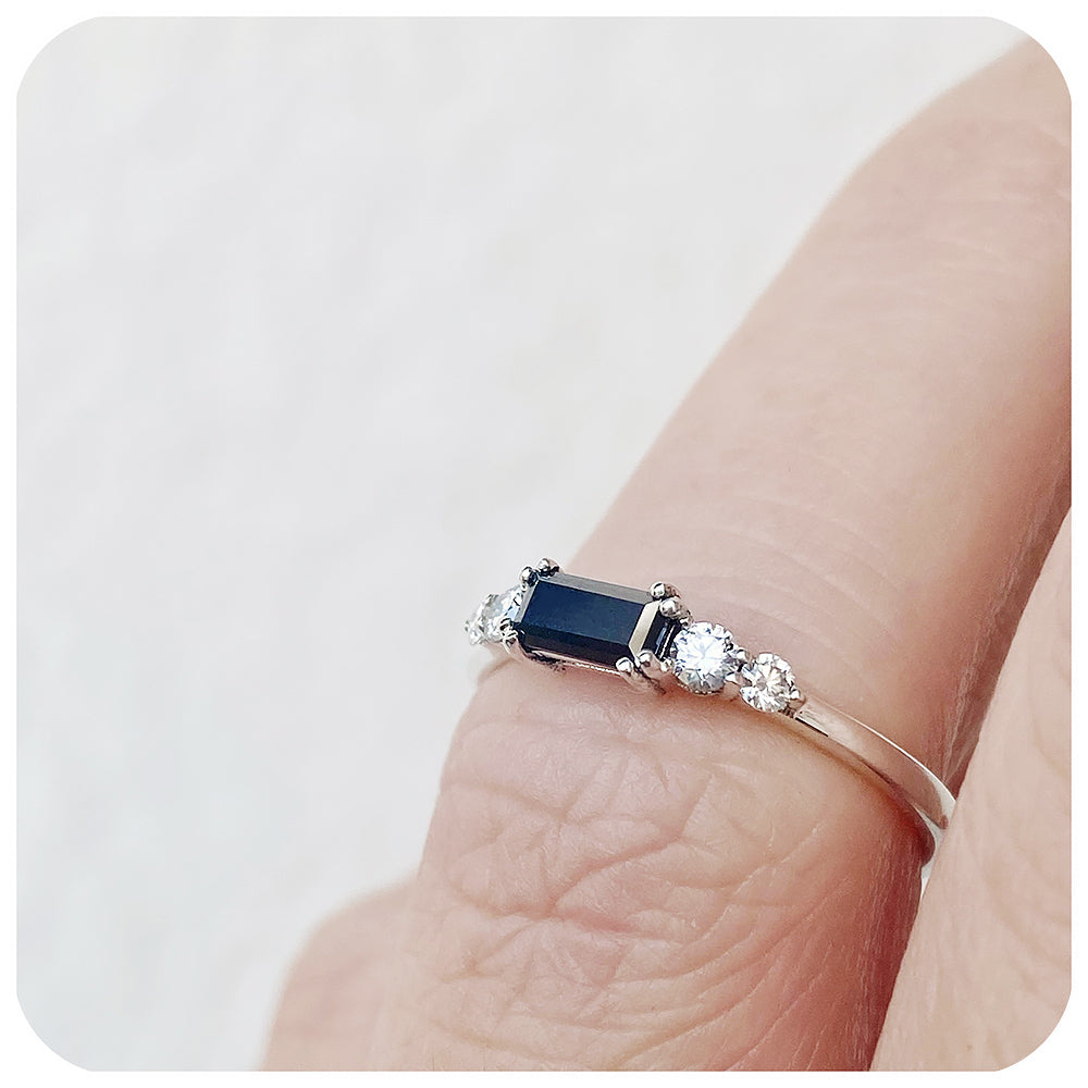 baguette and brilliant round cut moissanite wedding band or stack ring - Victoria's Jewellery