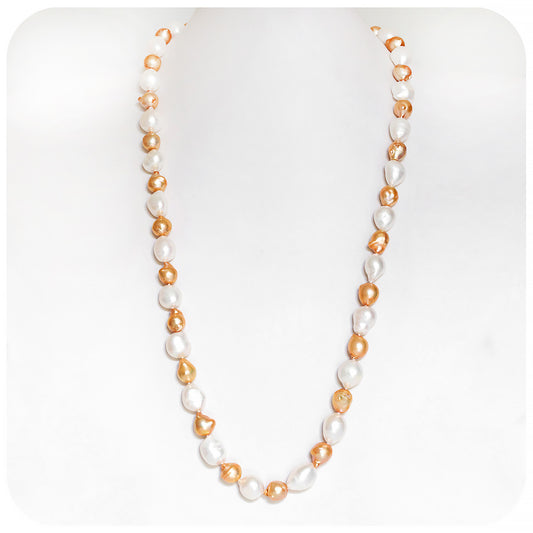 White and Gold Fresh Water Pearl Necklace - 75cm
