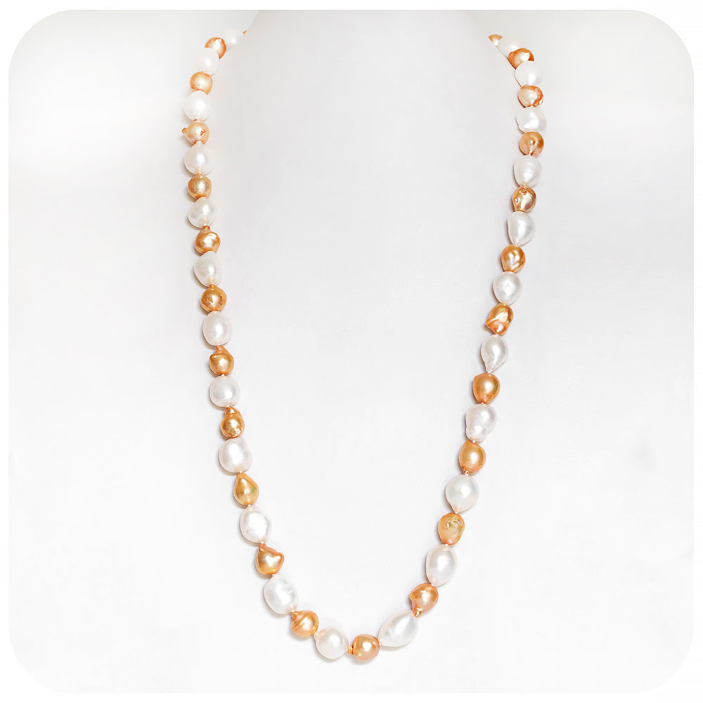 White and Gold Fresh Water Pearl Necklace - 75cm