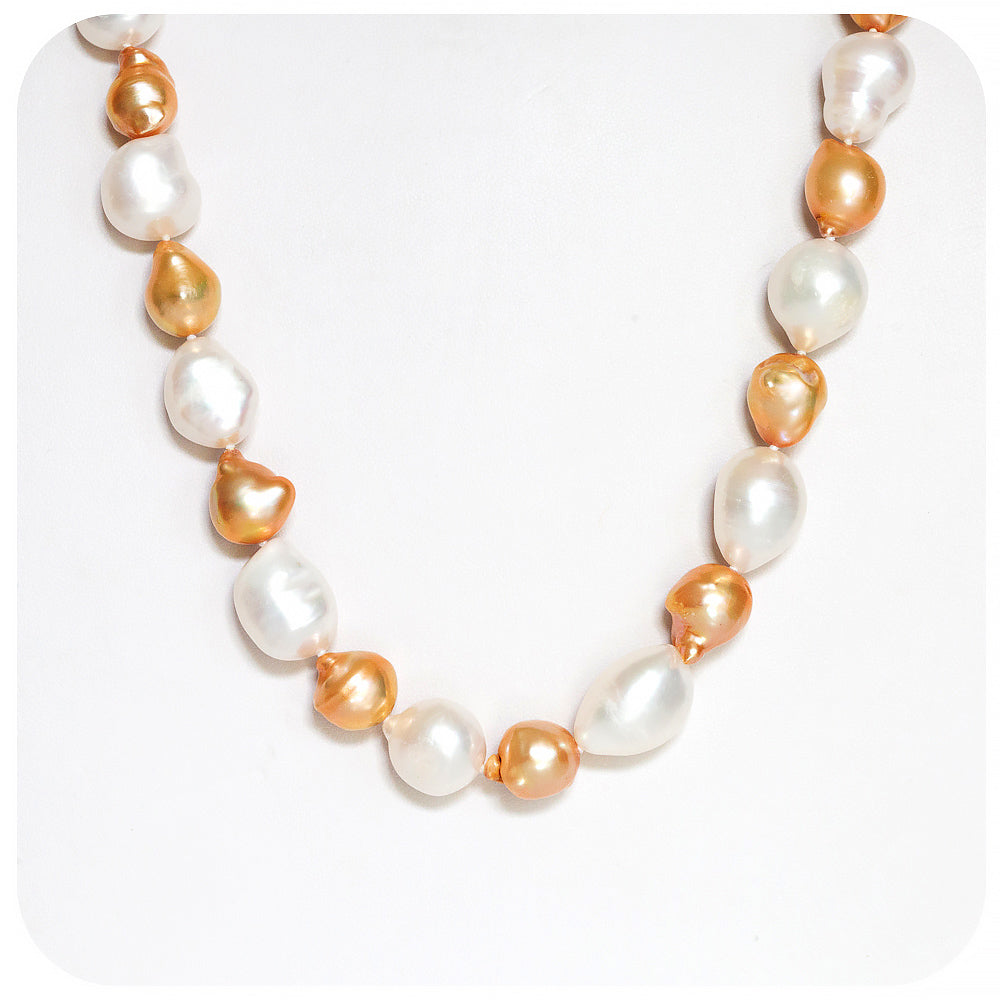 White and Gold Fresh Water Pearl Necklace - 75cm