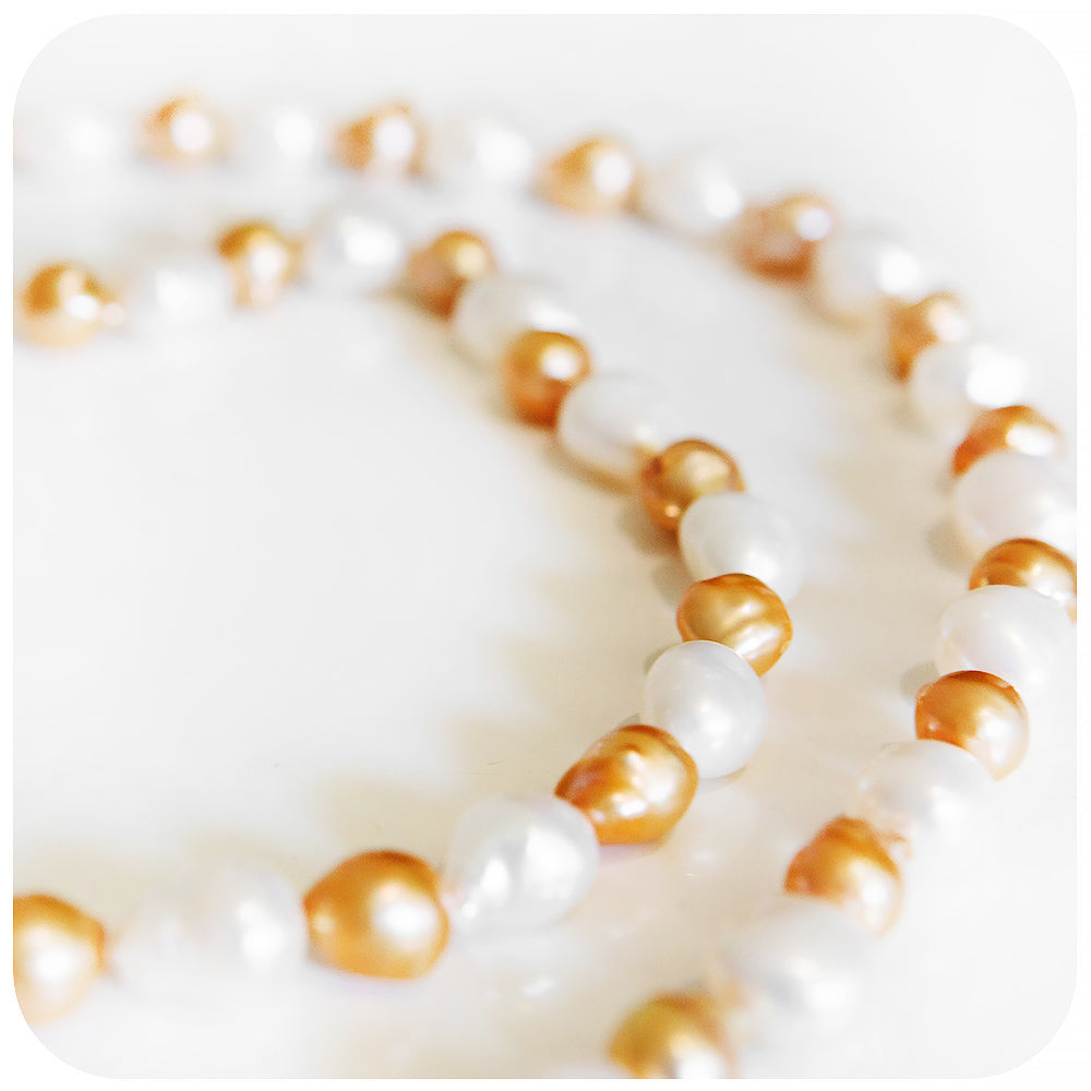 White and Gold Fresh Water Pearl Necklace - 75cm