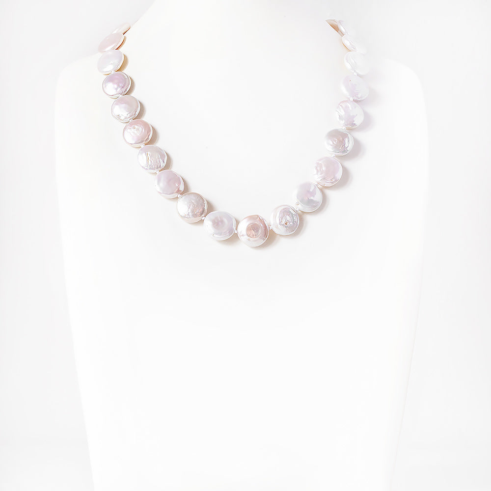 Cream-White Biwa Pearl Coin Necklace