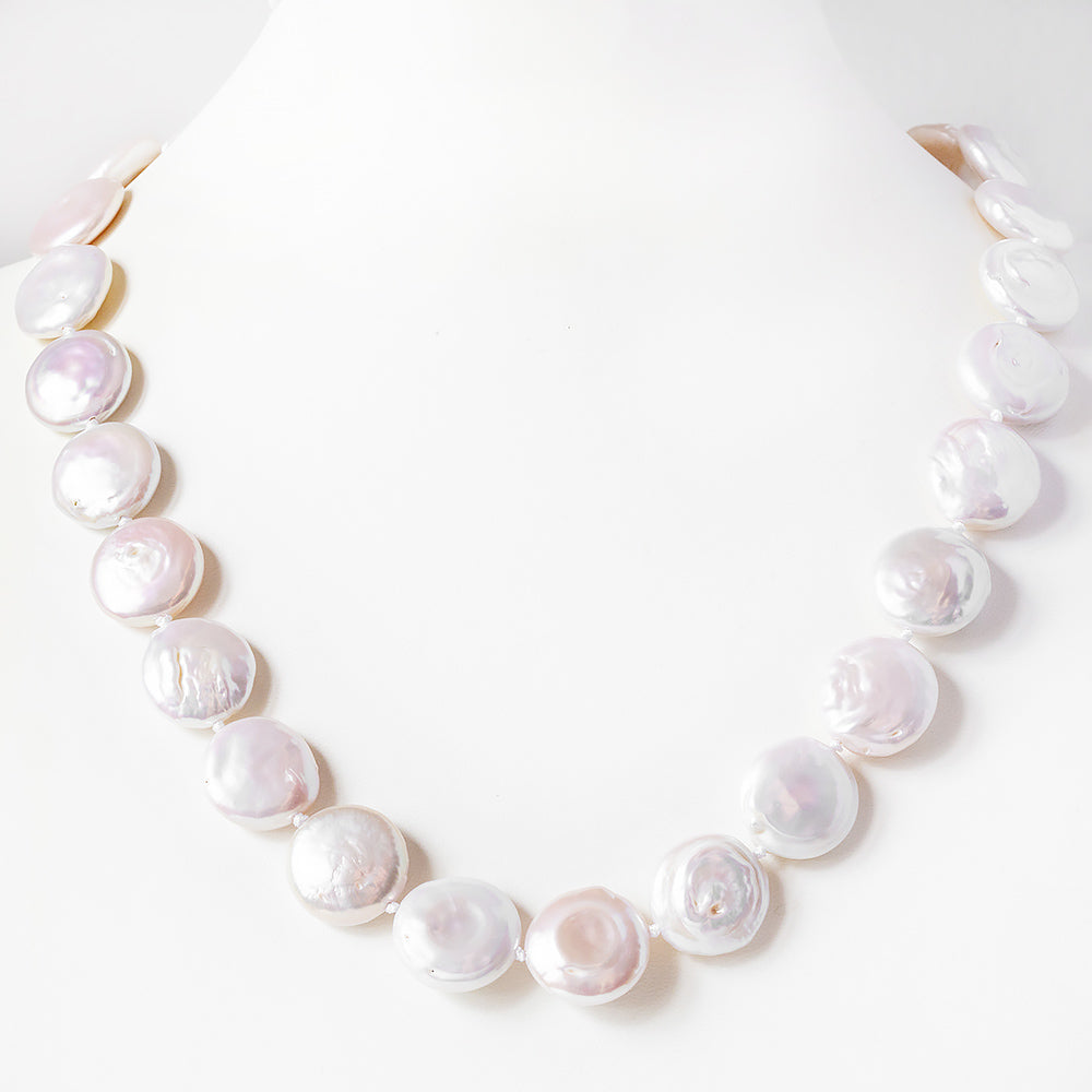 Cream-White Biwa Pearl Coin Necklace