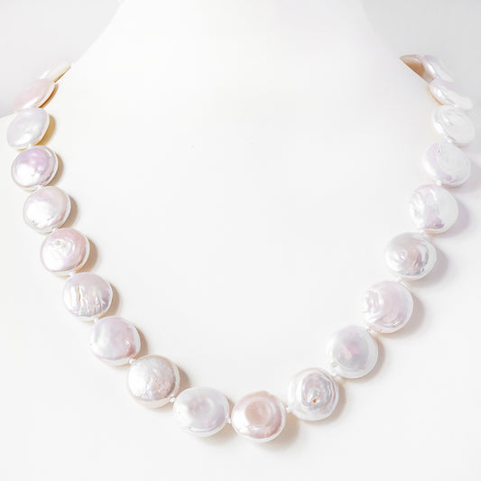 Cream-White Biwa Pearl Coin Necklace