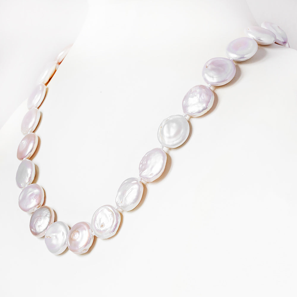 Cream-White Biwa Pearl Coin Necklace