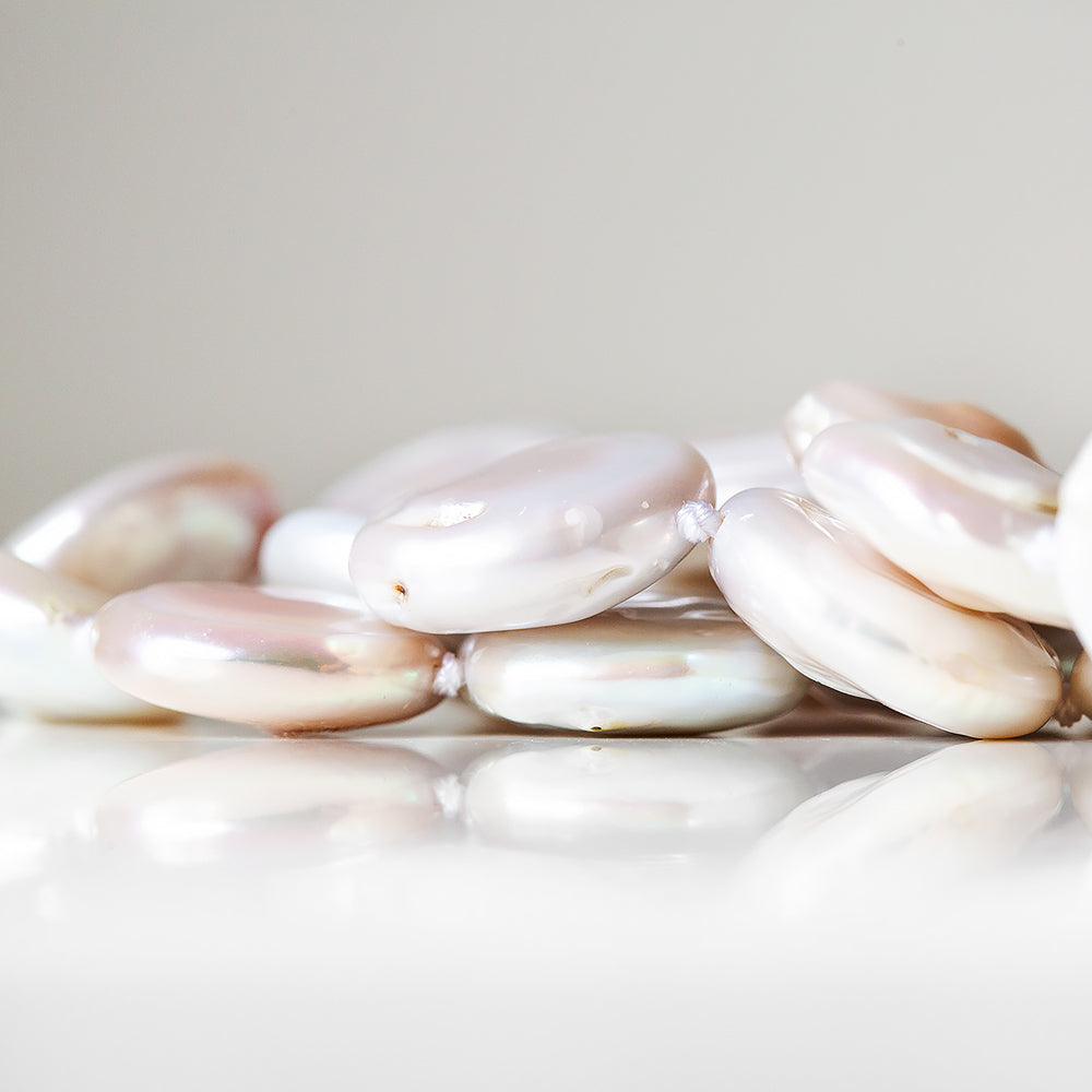 Cream-White Biwa Pearl Coin Necklace