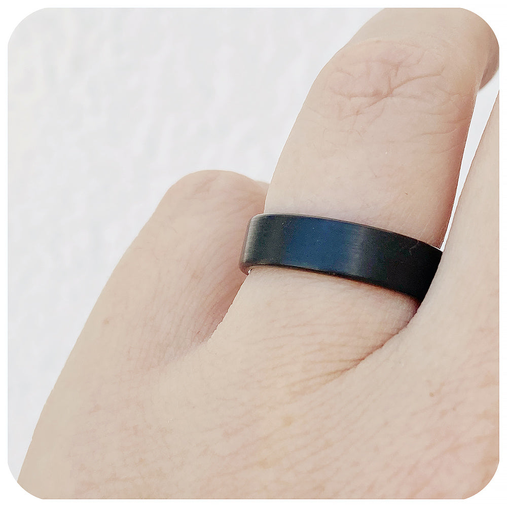 Black brushed tungsten mens wedding ring - Victoria's Jewellery