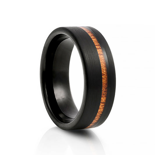 Cherry Wood and Black Tungsten Mens Wedding Ring - Victoria's Jewellery