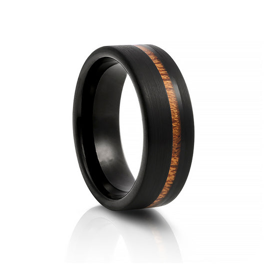 Noah, Black and Cherry Wood Inlay Men's Tungsten Ring