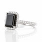 Lirio, Black Emerald cut Moissanite Halo Ring - Victoria's Jewellery