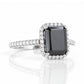 Lirio, Black Emerald cut Moissanite Halo Ring - Victoria's Jewellery